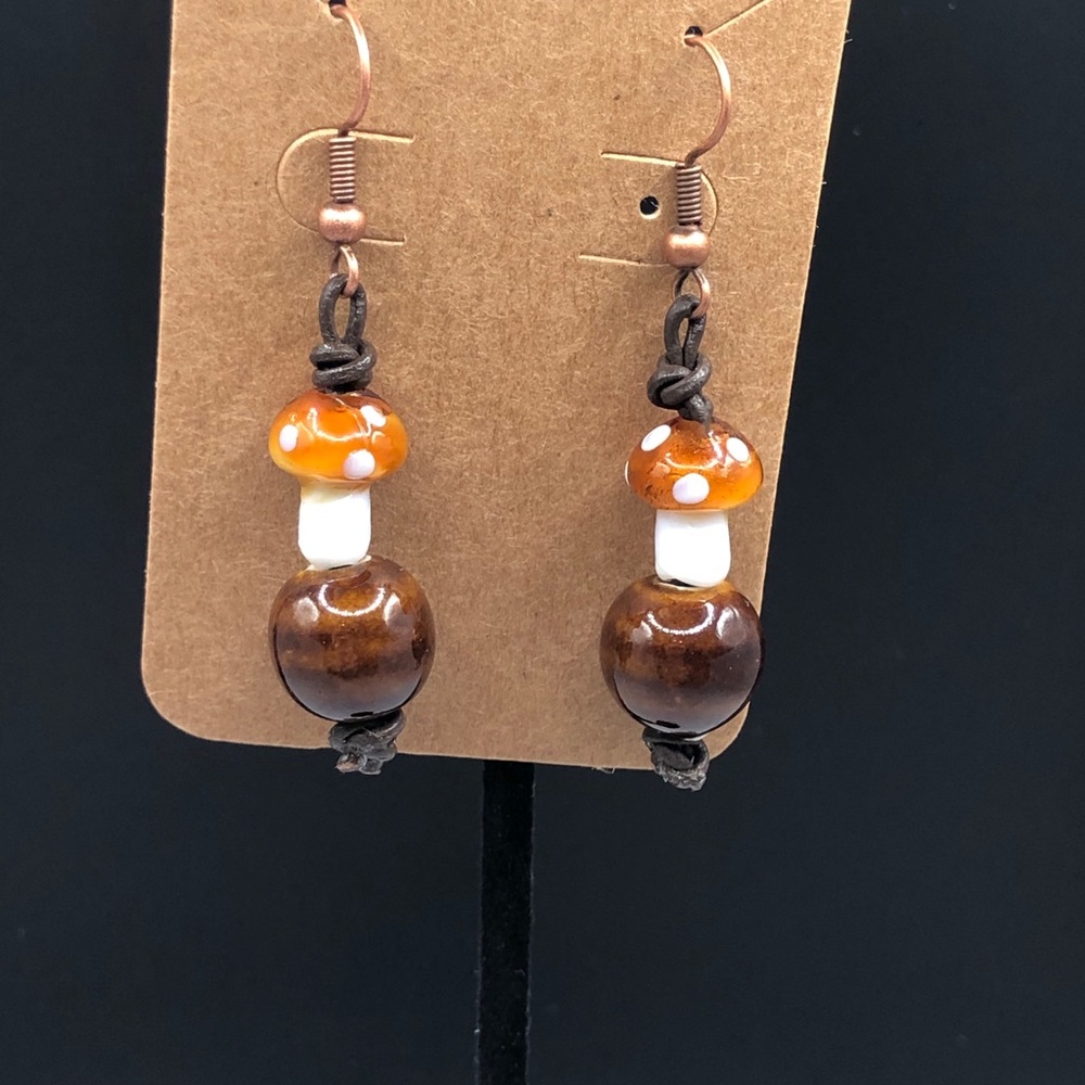 Ceramic beads with leather cord earring